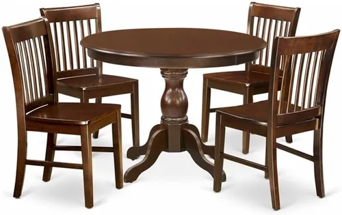 Vista 9 de East West Furniture HBNF3-LWH-W - Juego de muebles de comedor de 3 piezas que contiene una mesa de cocina redonda con pedestal y 2 sillas