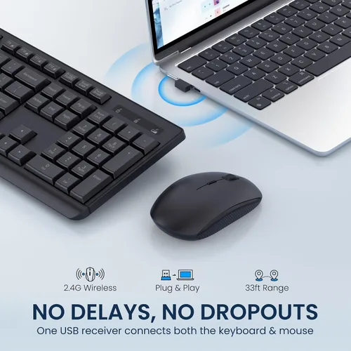 Vista 2 de COLIKES - Combo de teclado y mouse inalámbricos, mouse y teclado inalámbricos USB 2.4G, 3 niveles DPI delgado, ergonómico, receptivo Plug & Play