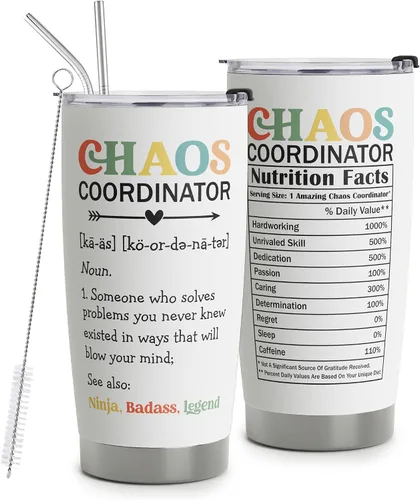 Vista 7 de regalos de Coordinador de Caos - Taza de viaje Coordinador de Caos con pajita para mamá, compañera de trabajo, jefa, gerente, empleada - Taza