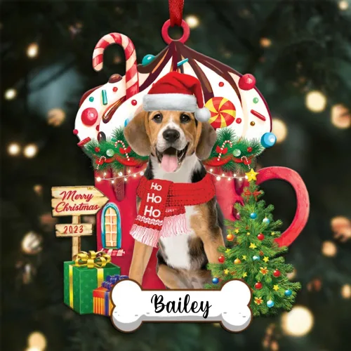 Vista 56 de Akita1 - Adorno personalizado para perro, adorno de perro con nombre personalizado, plano impreso en 2D, acrílico colgante, Papá Noel y perro