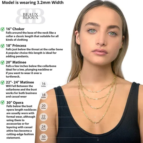 Vista 3 de Beaux Bijoux Collares de cadena de clip para mujer, plata de ley chapada en oro de 14 quilates, collares de capas de moda para mujer, elige ancho