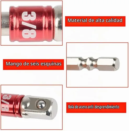 Vista 3 de TIMESET L 3 piezas 1/4" 3/8" 1/2" Cr-V vástago hexagonal de grado de impacto adaptador de enchufe de grado de impacto juego de extensión y adaptador