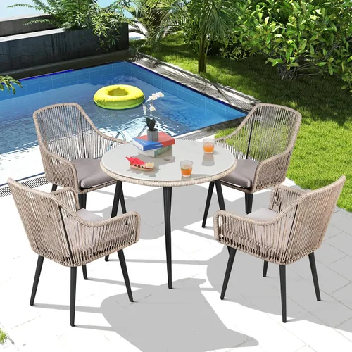 Vista 11 de Patiorama - Juego de comedor de 5 piezas, juego de sillas para mesa de comedor al aire libre, color negro