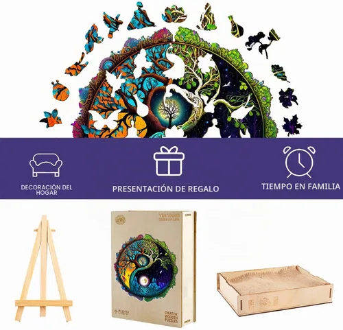 Vista 5 de Jigfoxy Rompecabezas de madera para adultos, rompecabezas de madera del árbol de la vida, rompecabezas únicos de forma zen, regalos de Navidad