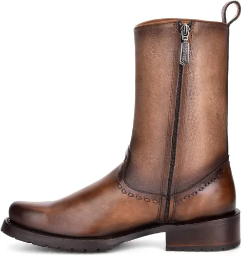 Vista 4 de Bota Hombre Cuadra en Piel Genuina con Cremallera Marrón