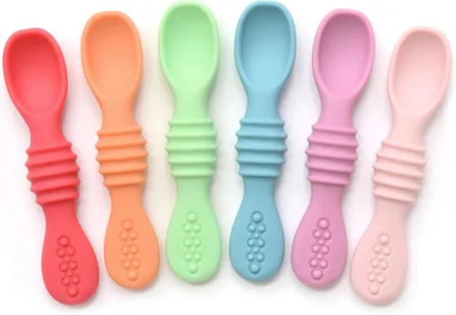 Vista 8 de PrimaStella Juego de cucharas masticables de silicona para bebés y niños pequeños, seguridad probada, sin BPA, apta para microondas, lavavajillas