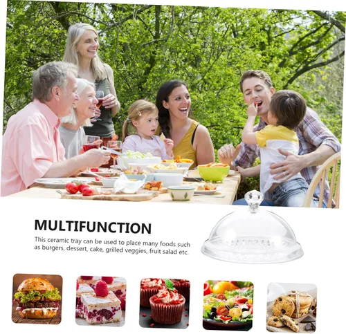 Vista 2 de DOITOOL 1 juego de moldes para pasteles con tapa, bandeja redonda de plástico para servir alimentos, soporte rústico para tartas, base rústica