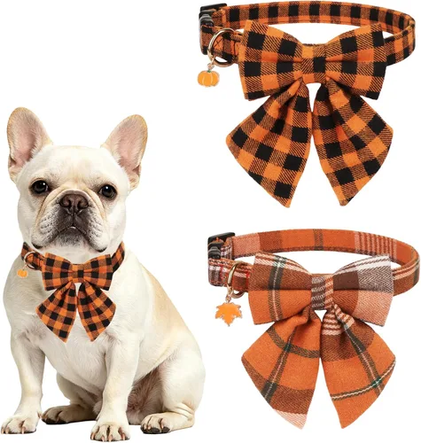 Vista 18 de ADOGGYGO Collar de Navidad para perro con pajarita, collar ajustable con corbatín para perro, collar de Navidad a cuadros rojos y verdes para perros
