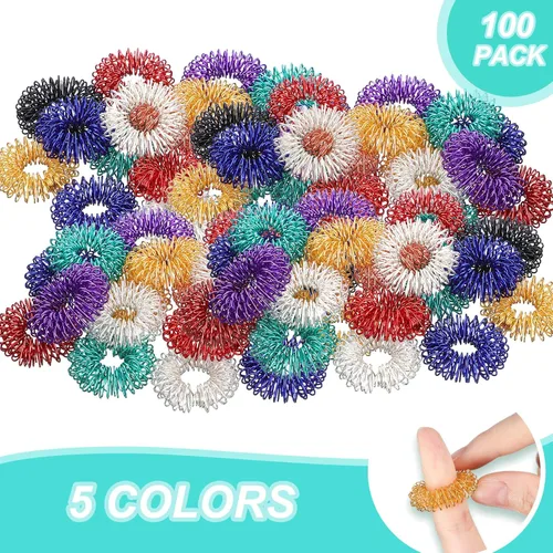 Vista 2 de 100 paquetes de anillos sensoriales con puntas, anillos sensoriales de acupresión con puntas para adultos, anillo antiestrés silencioso y masajeador
