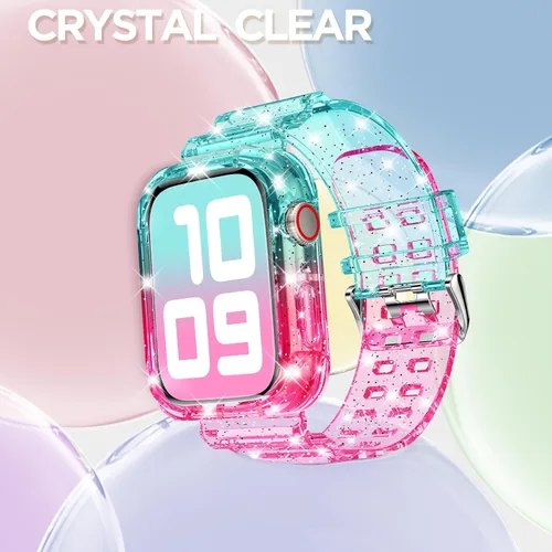 Vista 311 de DABAOZA - Correa transparente compatible con Apple Watch con estuche protector, correa deportiva de TPU con brillo para mujeres y hombres