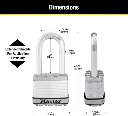 Vista 6 de Master Lock M5XDLH Magnum - Candado resistente con llave, 1 unidad, color plateado