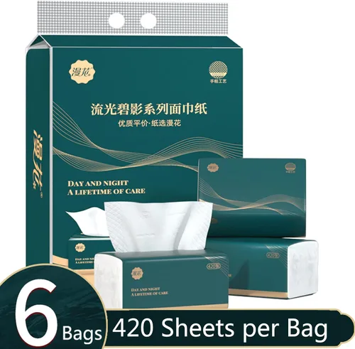 Vista 2 de Paquete de 6 pañuelos faciales suaves desechables, servilletas pequeñas, papel higiénico, funda de bolsa no caja, material de fibra de pulpa de 4