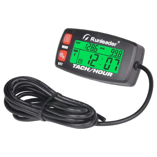 Vista 8 de Runleader Tacómetro digital de motor de gas, registro de horas y rpm, medidor de horas de luz de fondo, batería reemplazable para cortacésped
