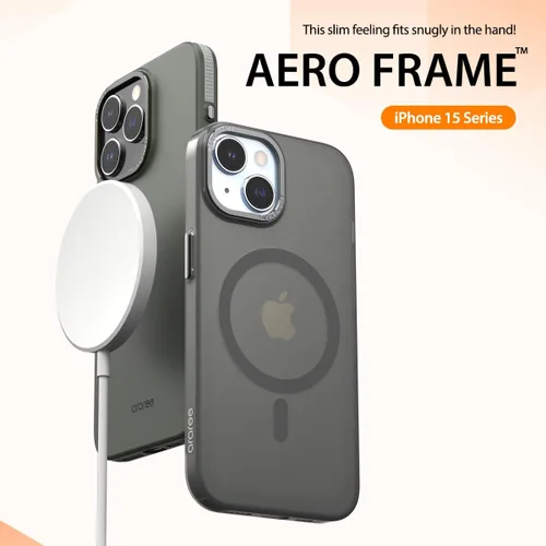 Vista 2 de araree Aero Frame - Funda diseñada para iPhone 15, compatible con MagSafe, policarbonato duro, delgada, translúcida, mate, antideslizante, cuerpo