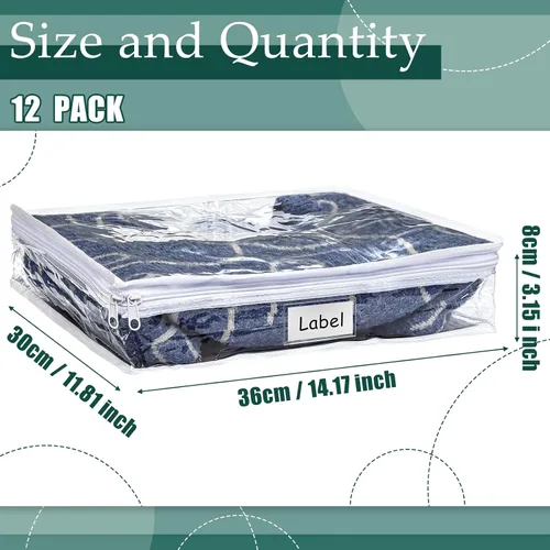 Vista 2 de Hoolerry 12 bolsas de almacenamiento transparentes con cierre de PVC, organizador de hojas de suéter de plástico, bolsas de suéter con cremallera