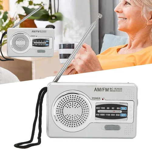 Vista 6 de Radio portátil, radio de bolsillo AM FM, funciona con pilas, altavoz premium, conector para auriculares, adecuado para regalos, ancianos, familia
