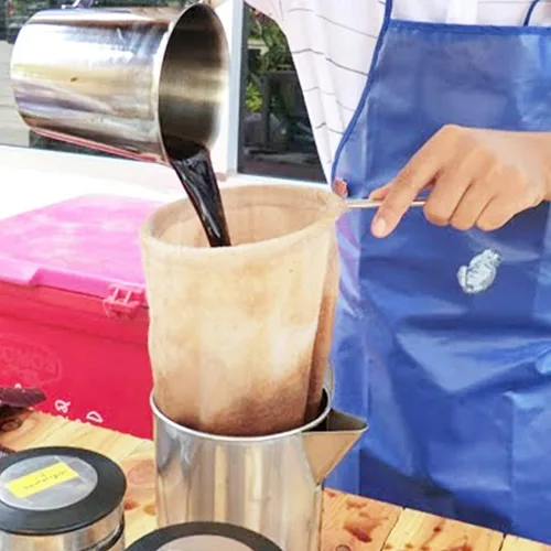 Vista 2 de Colador de té y café tailandés de 6 pulgadas Filtro de algodón reutilizable con asa Auténtico paño de estilo tailandés para bebidas