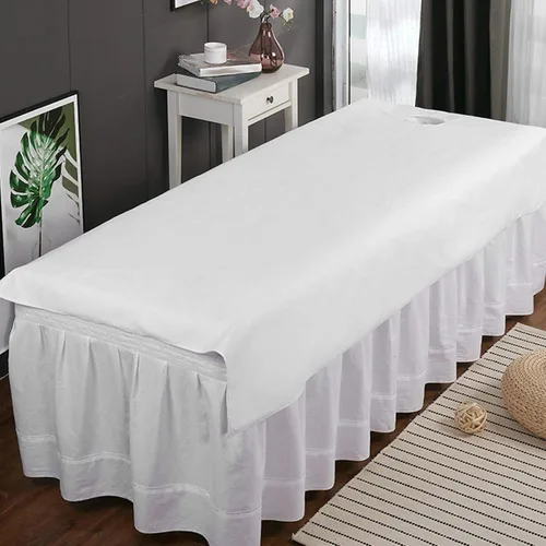 Vista 7 de Juego de 2 sábanas de masaje de spa, reutilizables, resistentes al aceite, de algodón suave, para salón de belleza, con diseño de agujero de cama