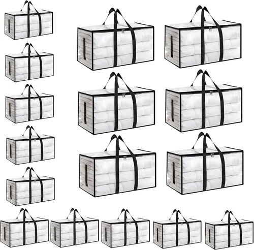 Vista 23 de Paquete de 4 bolsas de mudanza extra grandes y resistentes, bolsas de almacenamiento impermeables con asas y cremalleras, plegables para dormitorio