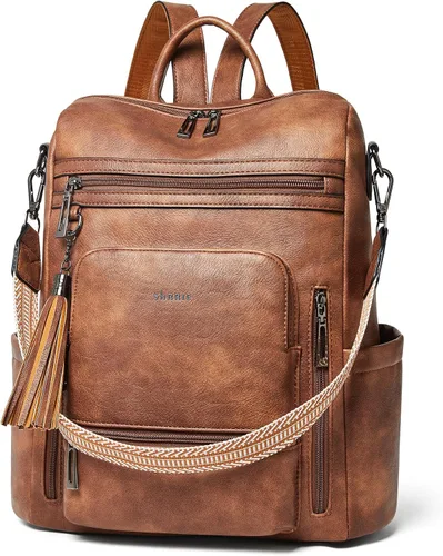 Vista 7 de Shrrie - Mochila vegana de cuero para laptop de 14 pulgadas para mujer, mochila de trabajo, mochila de moda, mochila de viaje, bolso para negocios