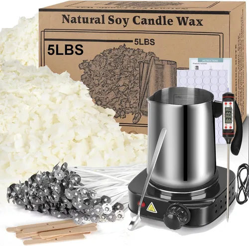 Vista 13 de Kit de suministros para hacer velas de cera de soja, cera de soja natural para hacer velas, kit de arte y manualidades DIY para adultos
