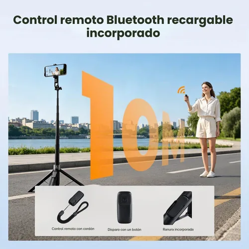 Vista 8 de K&F CONCEPT Trípode de teléfono de 72 pulgadas, clip y palo magnético para selfie con luz de relleno y control remoto, soporte de trípode automático