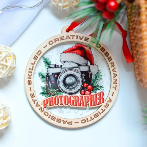 Vista 6 de Adorno de Navidad para fotógrafo, adorno de fotógrafo para árbol de Navidad, regalo de Navidad para amantes de la cámara, recuerdo para entusiastas