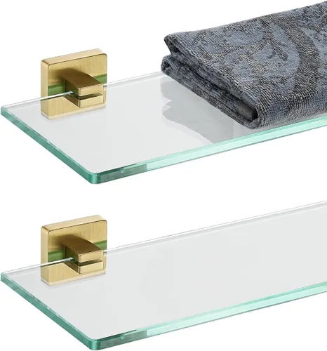 Vista 10 de JQK Estante de baño de vidrio dorado, vidrio templado para almacenamiento en la ducha de 8 por 5 pulgadas, acero inoxidable 304 dorado cepillado