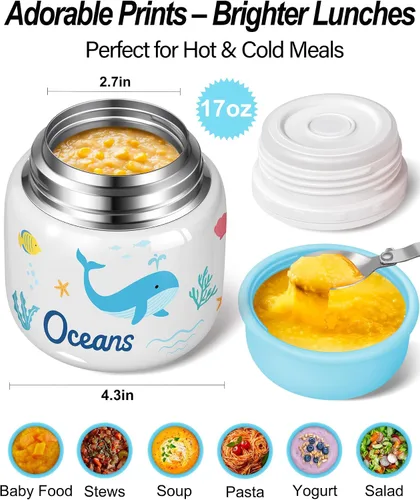 Vista 3 de KTKUDY Termo de 17 onzas para comida caliente, tarro de alimentos aislado de acero inoxidable con cuchara plegable, termo de sopa de boca ancha