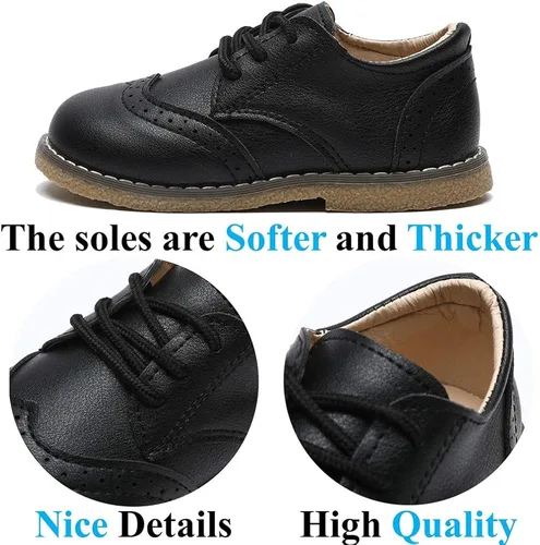 Vista 5 de Timatego Zapatos Oxford para niños y niñas, de piel sintética, con cordones, para la escuela, zapatos de vestir para bebés y niños pequeños