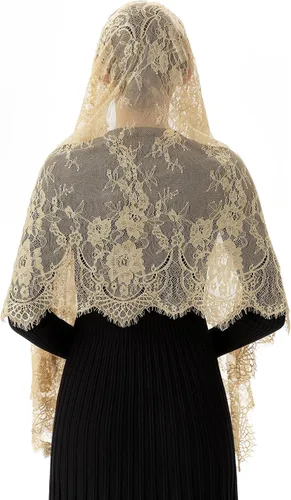 Vista 5 de PAMOR Velo rectangular capilla español encaje floral Mantilla velos envoltura chal masa cabeza cubierta