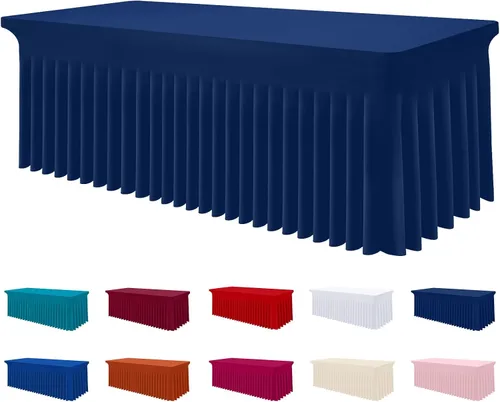 Vista 43 de Smiry Mantel de Spandex, Mantel Elástico Ajustable Extensible para Mesas Rectangulares de 6 Pies, Falda Cubierta de Mesa Impermeable y Lavable