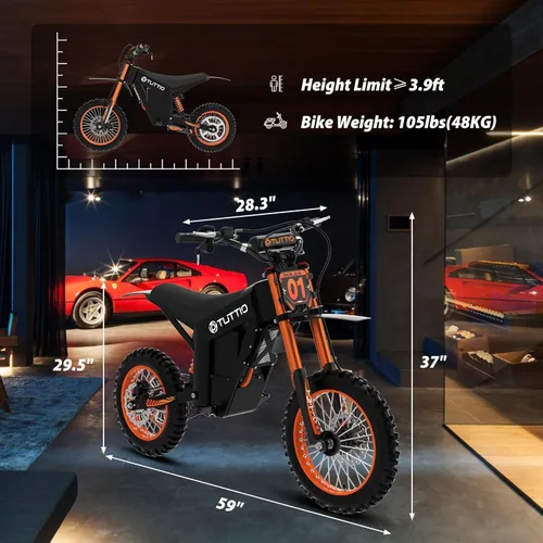 Vista 6 de Tuttio Soleil01 Bicicleta eléctrica de la suciedad 40MPH 200NM Off Road Ebike 54.6V 21AH Battery, 45Miles, 14"/12" Fat Tire Electric Mountain Bike