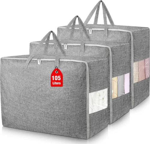 Vista 13 de Bolsas de almacenamiento extra grandes de 105 litros, plegables para manta de edredón, organizadores de armario y contenedores de almacenamiento