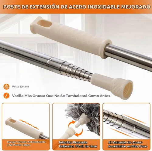 Vista 2 de Plumeros para limpiar ventilador de techo alto, plumero de microfibra de plumas Newliton con poste de extensión telescópico de 30" a 100", plumero