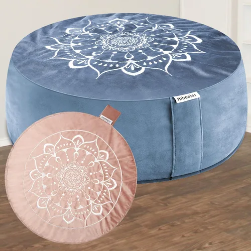 Vista 13 de Juego de cojín de meditación Hihealer grande de terciopelo para piso y cojín de yoga tibetano tradicional para adultos Zafu con relleno de trigo