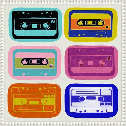 Vista 15 de Amanti Art Framed Canvas Wall Art 16x16 Retro Cassettes by PI Studio, Framed Wall Art Canvas, Entertainment Artwork, Traditional Decor, Small Poster