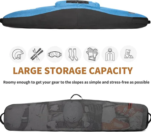 Vista 3 de Bolsa de snowboard MERALIAN para viajes aéreos, bolsa de snowboard acolchada para tabla, botas, ropa, casco y equipo, disponible en longitud