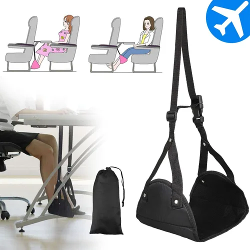Vista 5 de Reposapiés de avión – Reposapiés para artículos esenciales de viaje en avión, hamaca portátil para debajo del escritorio para tren, autobús, vuelo