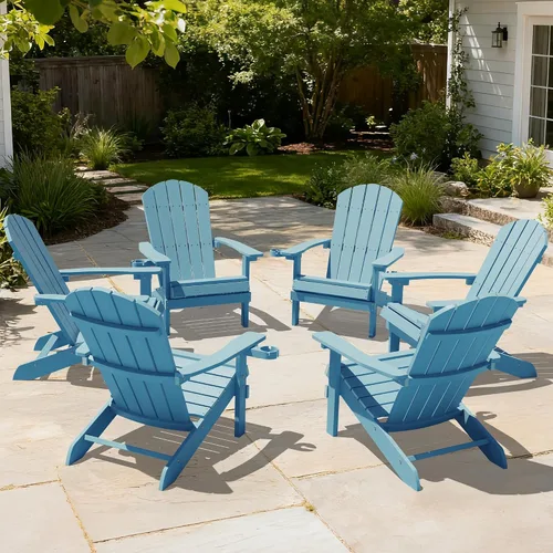 Vista 9 de YEFU Silla Adirondack de plástico resistente a la intemperie, sillas de patio con instalación fácil en 5 pasos, se ve exactamente como madera real