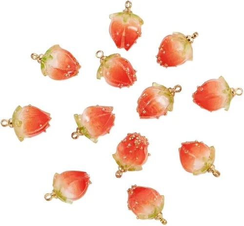 Vista 5 de 20 dijes colgantes de flores de resina, coral natural, flores reales, cuentas sueltas espaciadoras con microcuentas de vidrio para manualidades