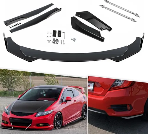 Vista 12 de X xotic tech - Juego de carrocería para coche con alerón para parachoques delantero, falda lateral divisora + difusor de labios para parachoques