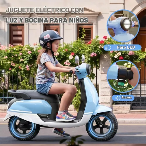 Vista 3 de Motocicleta eléctrica para niños de 24 V, scooter de 2 plazas para niños de Azul