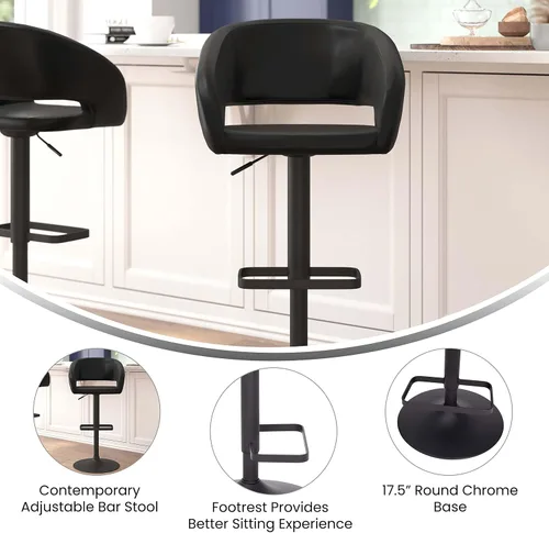 Vista 4 de Taylor & Logan Jenna Taburete giratorio ajustable 360 con base negra en vinilo negro