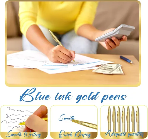 Vista 4 de 12 bolígrafos delgados de tinta azul dorada de 0.039 pulgadas (0.039 in), para suministros de oficina de negocios (estilo clásico)