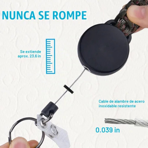 Vista 4 de AOMIG Paquete de 3 llaveros retráctiles, carrete retráctil resistente con cable de acero y mosquetón (hebilla plana en forma de D)