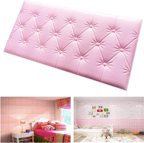Vista 9 de Paneles de pared de espuma autoadhesivos 3D, 23.6 x 11.8 pulgadas, decoración de revestimiento de cuero, anti-colisión, cojín suave para cubrir Azul