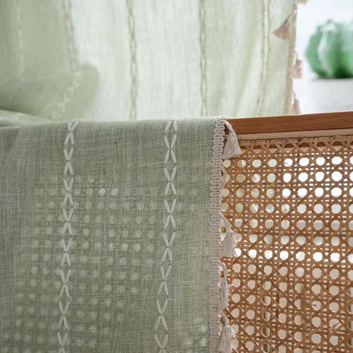 Vista 7 de Cortinas Verde Salvia Boho Granja para Dormitorio Sala de Estar 63 Pulgadas de Largo Cortinas 2 Paneles Algodón Lino Cortina de Ventana, Cortina