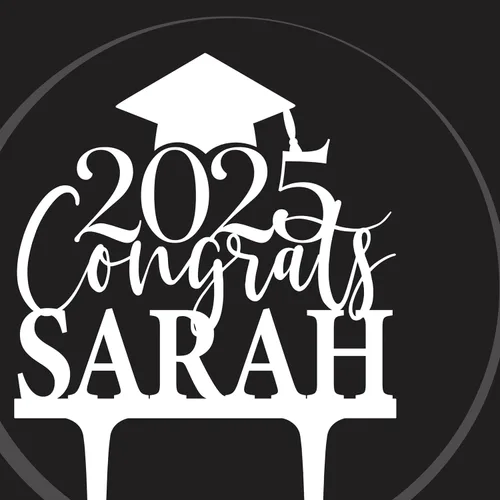 Vista 3 de Decoración personalizada para tartas de graduación – Decoración para tartas de graduación con nombre y fecha – Decoraciones acrílicas personalizadas