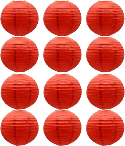 Vista 31 de Linternas de papel doradas chinas, japonesas, colgantes, redondas, para decoración de fiesta de Año Nuevo y Año Nuevo Lunar (12 unidades)